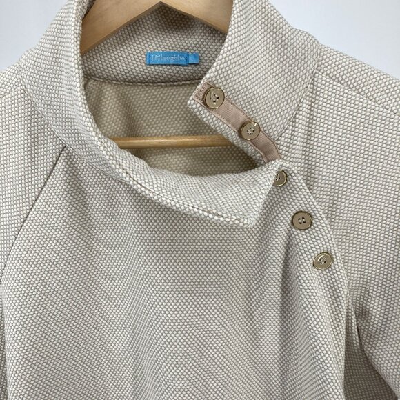 J. McLaughlin Marisa Funnel Neck Fleece Pullover Sz Large Top Beige Tan Buttons - Picture 4 of 16